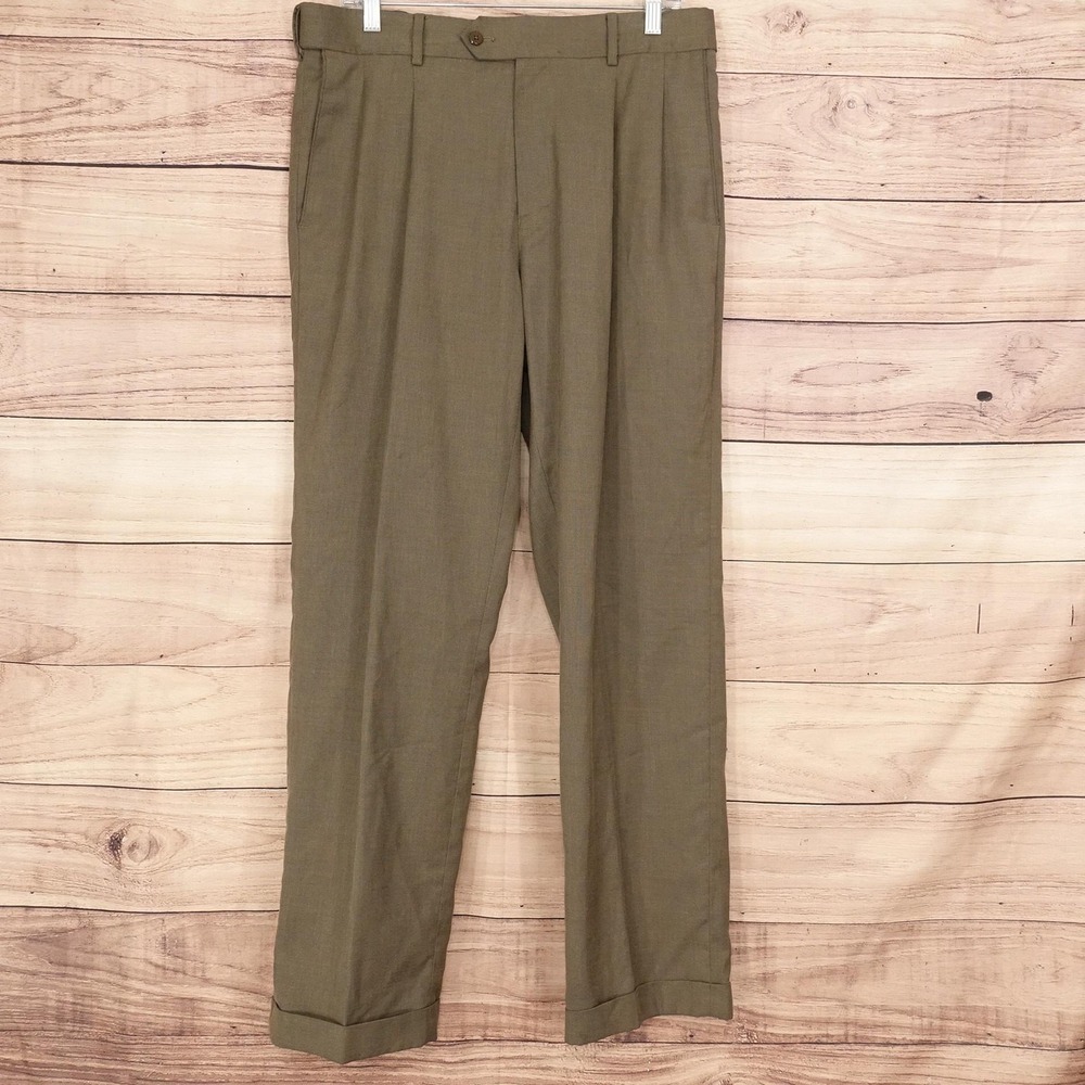 Stafford Dress Pants Mens 34x32 Taupe Classic Fit Sharkskin Pleated